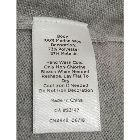 Talbots womens small crown rhinestone crewneck sweater Merino Wool gray - Picture 8 of 9